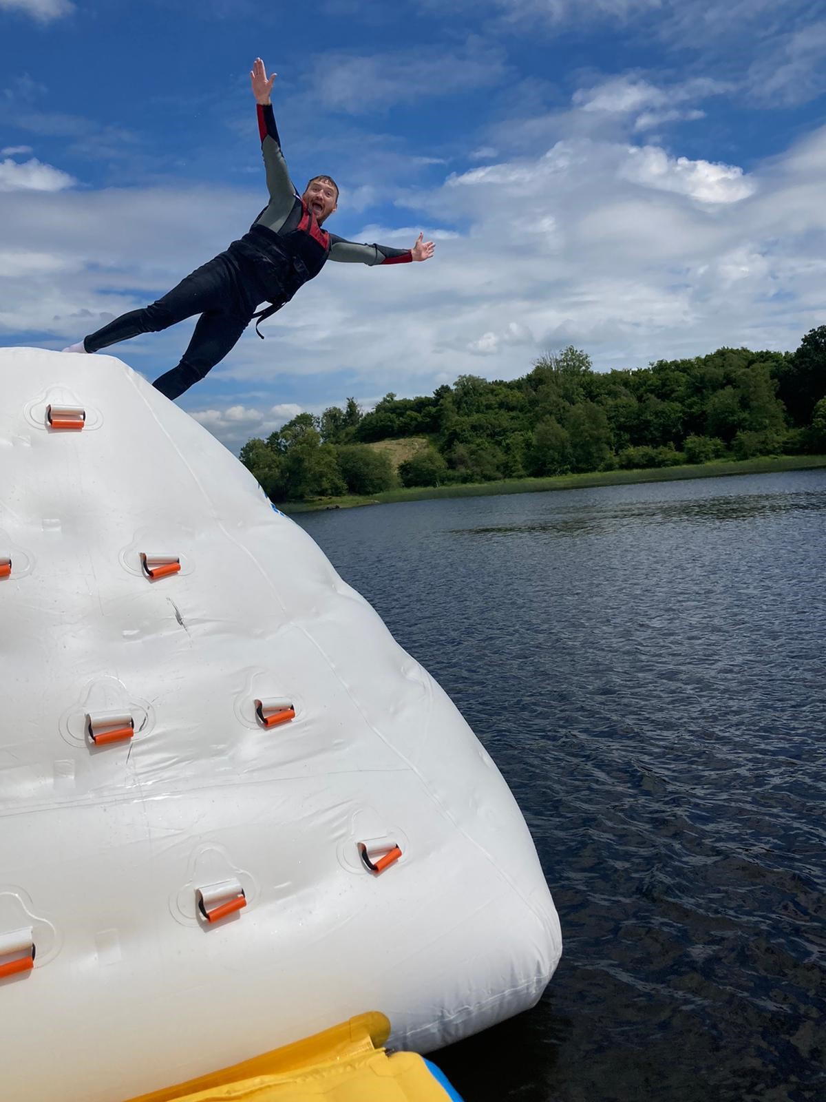 Jumping into the lake 