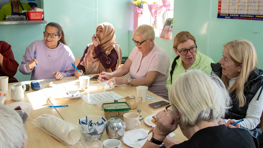 the girls playing bingo